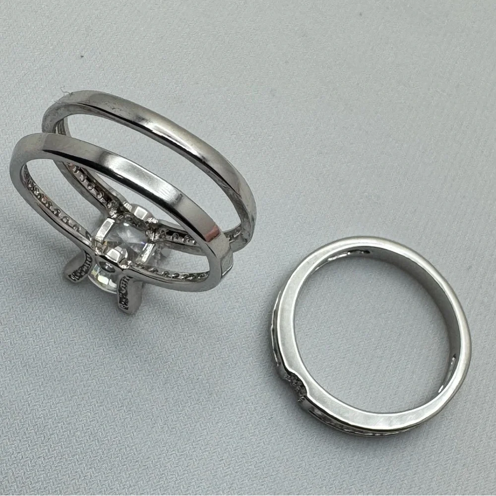 Stunning 10K Gold Plated CZ Engagement Ring Set Split Shank Pavé New